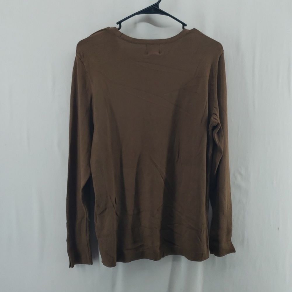 JM Collection Brown Sweater Medium Button Sleeve Cozy Casual Pullover (AL) - Picture 7 of 7